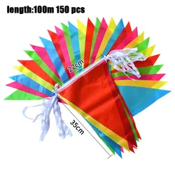 100 Meters Handmade Fabric Bunting Triangle Flags Wedding Festival Outdoor Decor Pennant String Banner Buntings Colorful