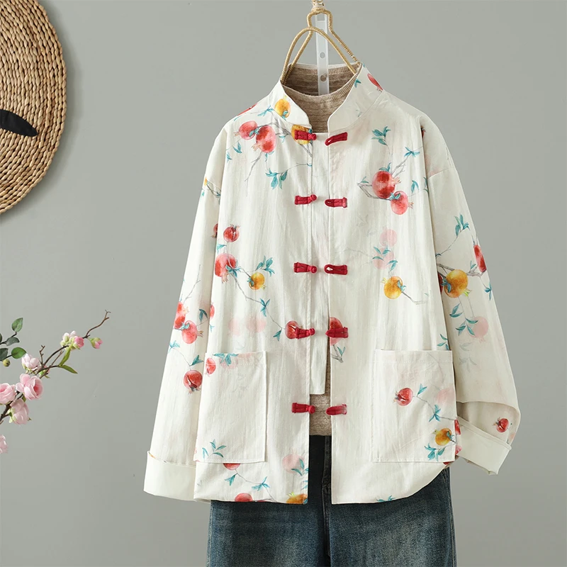 Double Layer Red Fruit Bouncing Autumn Style Chinese New Style Retro High End Anti Aging Women's Short Coat Linen Fabric Regu...