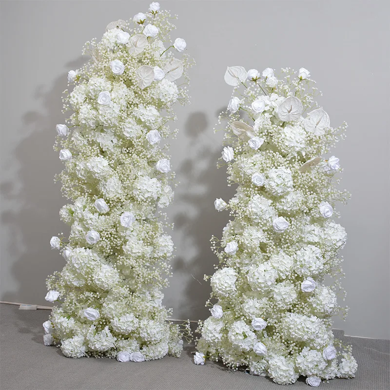 White Rose Baby Breath Hydrangea Wedding Backdrop Floral Arrangement Event Party Stage Decor Table Flower Runner Window Display