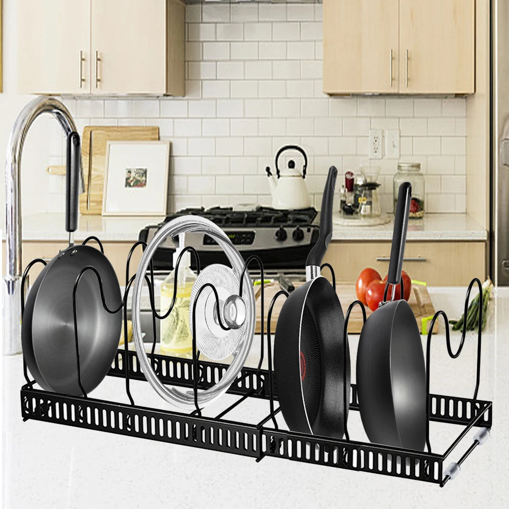 Kitchen Accessories Adjustable Pan Pot Storage Organizer Dish Bowl Drying Shelf Multi-Functional Cookware Storage Rack