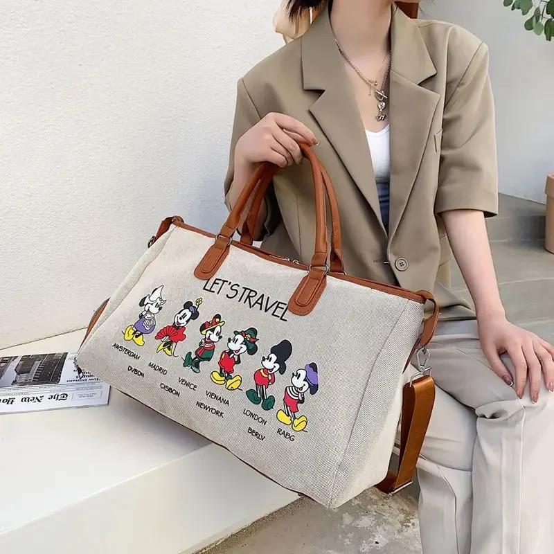 

Disney Mickey Minnie Mouse Large Capacity Canvas Travel Bag Storage Cartoon Outdoor Luggage Storage Bag for Home Use
