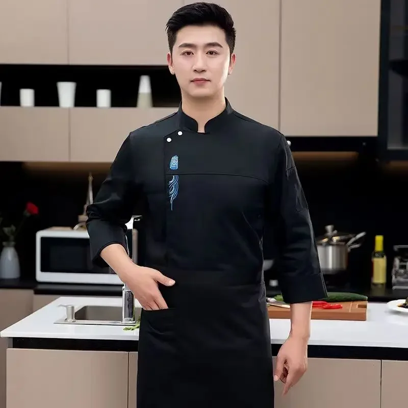 رمادي طويل الأكمام الشيف موحدة كوك معطف الشيف سترة الشيف تي شيرت بيكر العمل موحدة النادل مطعم فندق ملابس النساء الشعار