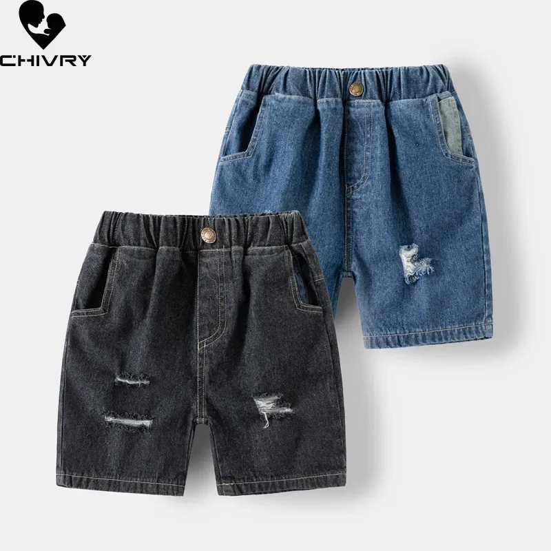 

New 2024 Kids Summer Denim Shorts Baby Boys Fashion Ripped Solid Denim Shorts Children Casual Jeans Short Pants Clothing