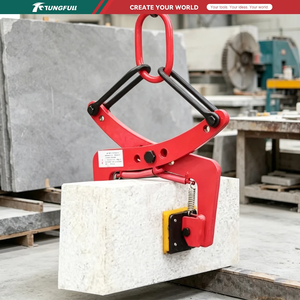 Heavy-Duty Stone Lifting Clamp with Adjustable Jaw Width And Rubber-Lined Anti-Slip Jaws for Curb And Marble Stones