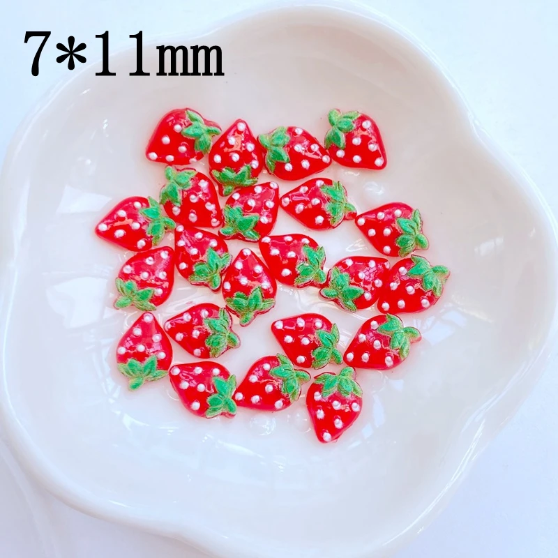 50Pcs New Cute Mini 7*11mm Strawberry Resin Figurine Crafts Flatback Ornament Jewelry Making Manicure Hairwear Accessories