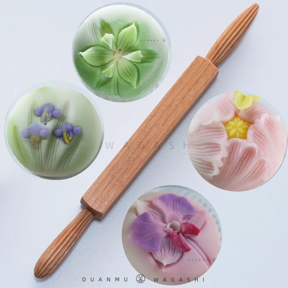 double-end Japanese wagashi tool fruit wooden petal texture press modelling shaping board