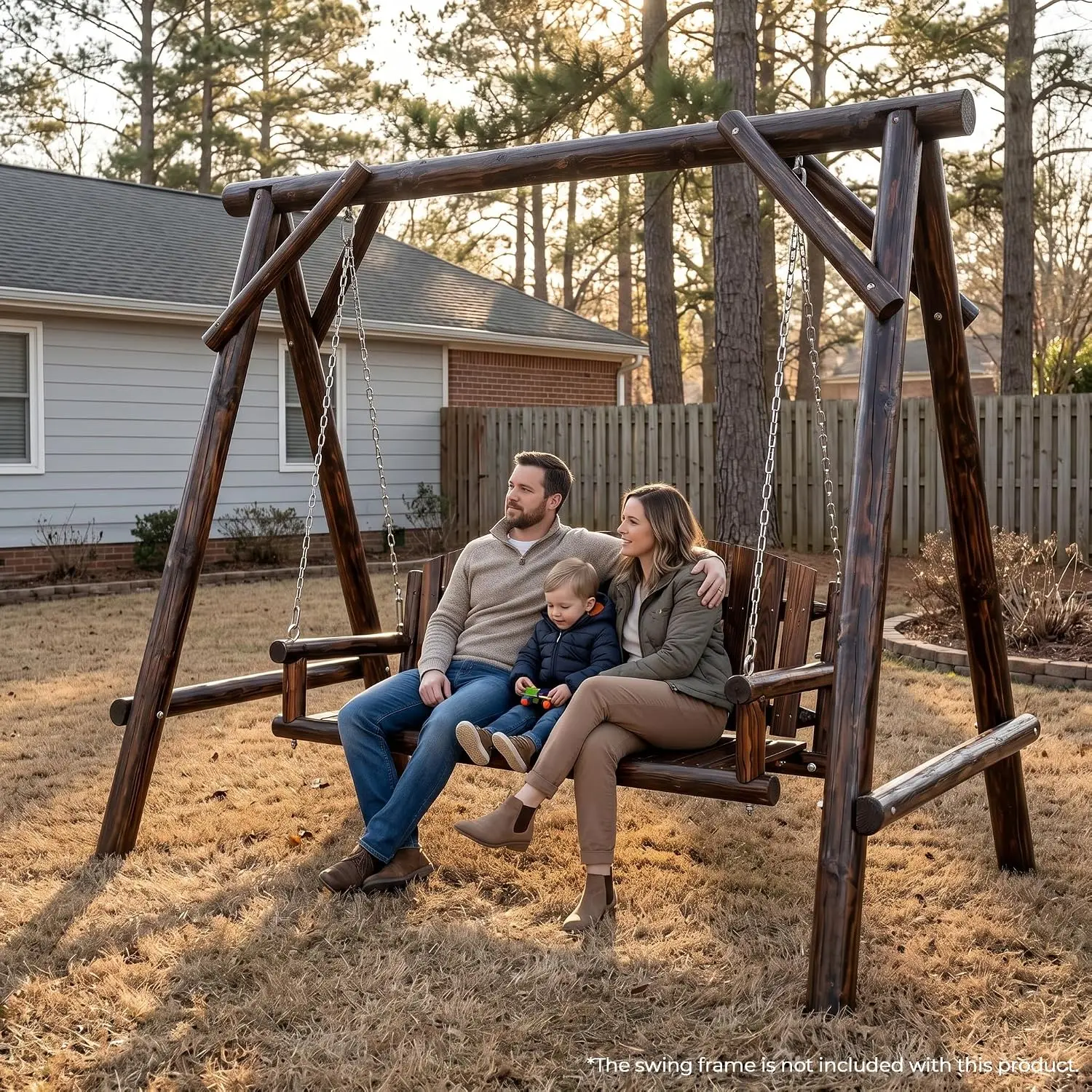 5FT Log Wooden Porch Swing 900 LBS Heavy-Duty Outdoor Hanging Bench Patio Garden Yard Fir Wood Weather-Resistant, Customized