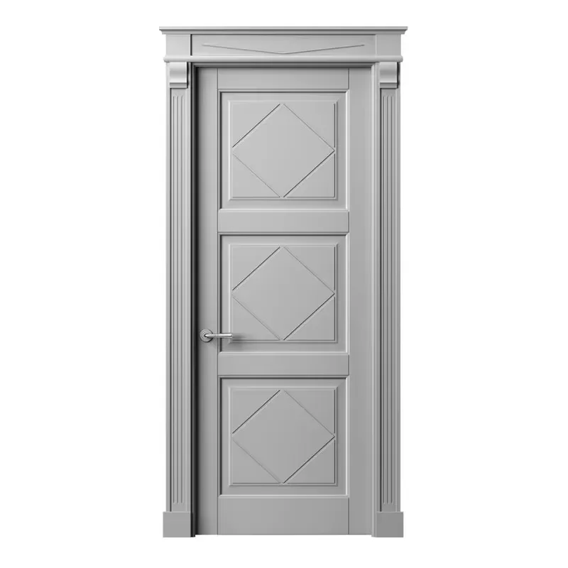Luxury White Solid Wood Interior Door With Frame And Hardware Classic Style Engraved Pattern Custom Made Wooden Entry Doors