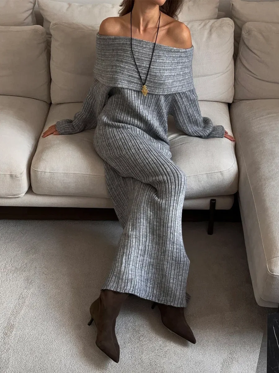 Bornladies 新しい秋冬ファッションニットドレス女性のセクシーな長袖スリムフィットワンショルダーボディコンニットセータードレス