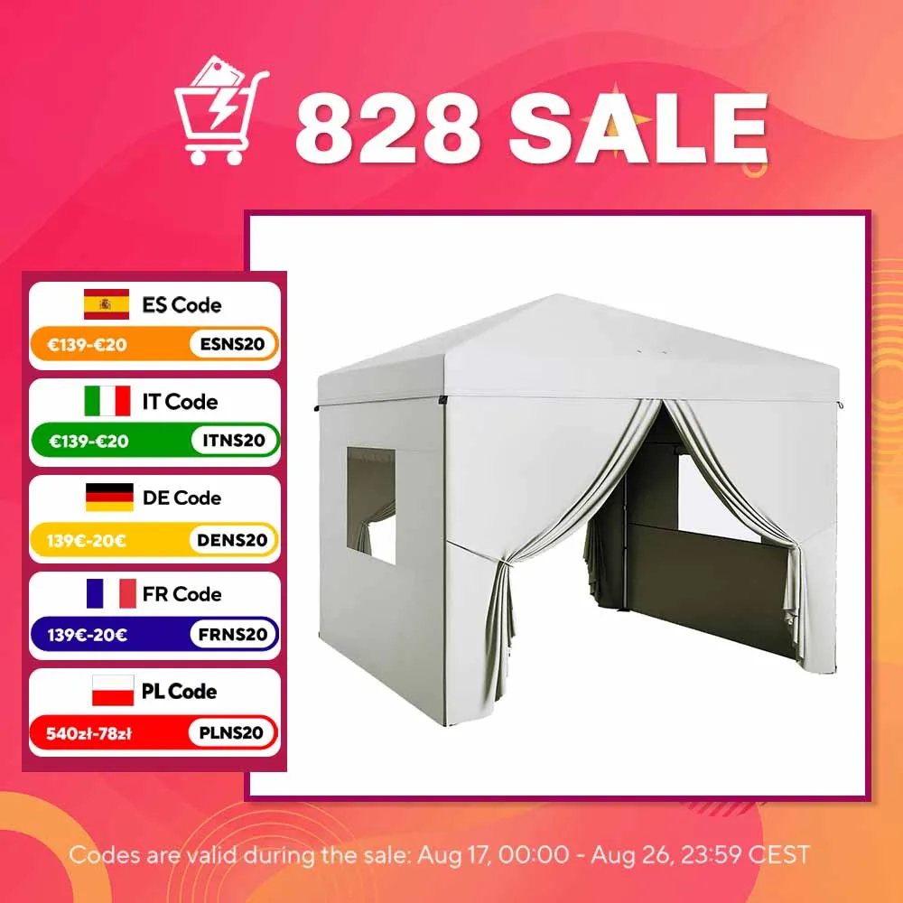 Outsunny Carpa Plegable 3X3 M Con 4 Paredes Laterales Altura Ajustable Blanco-image