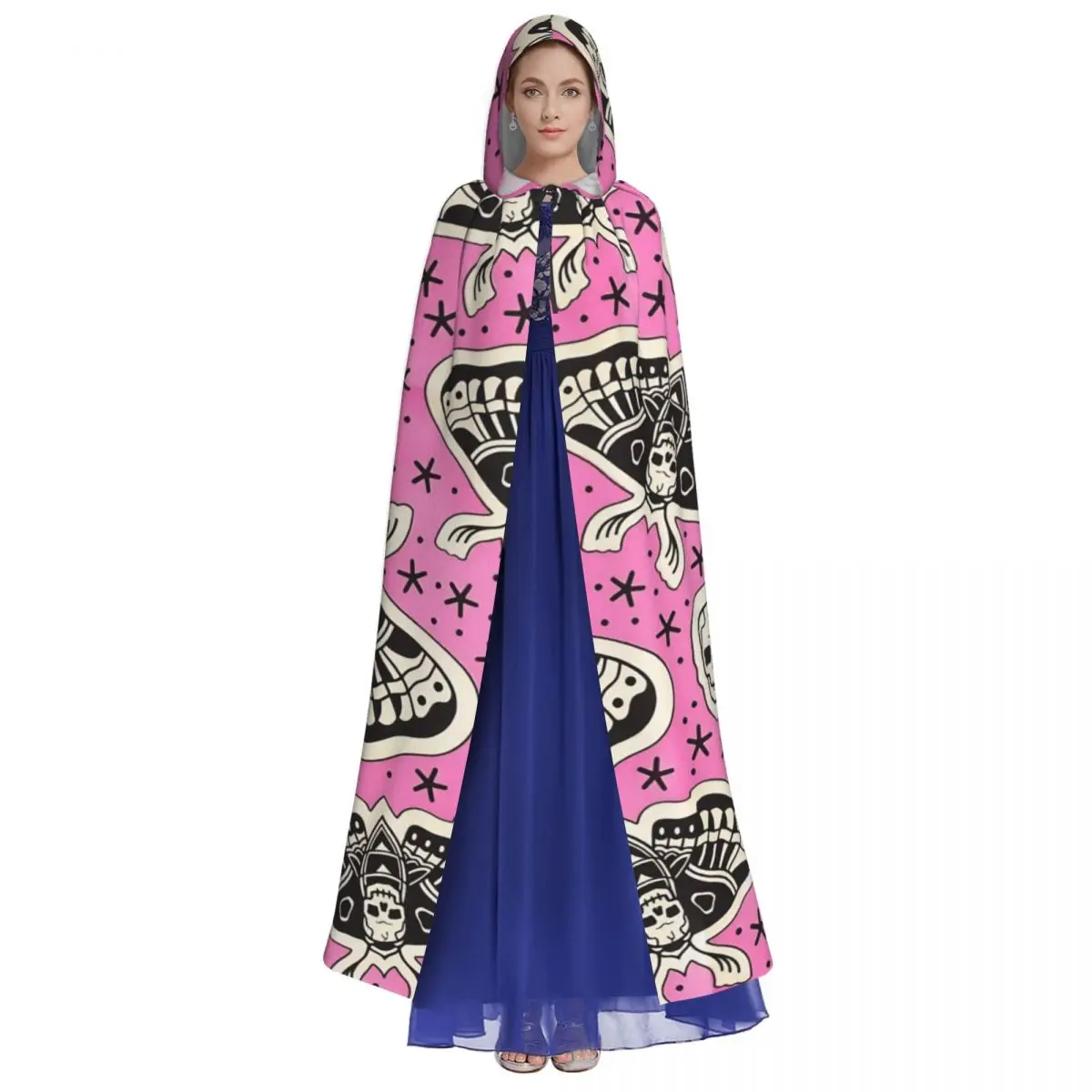 Aldult Halloween Gothic Cloak with Hood Mystical Moth Tarot Grim Reaper Robe Costume for Party