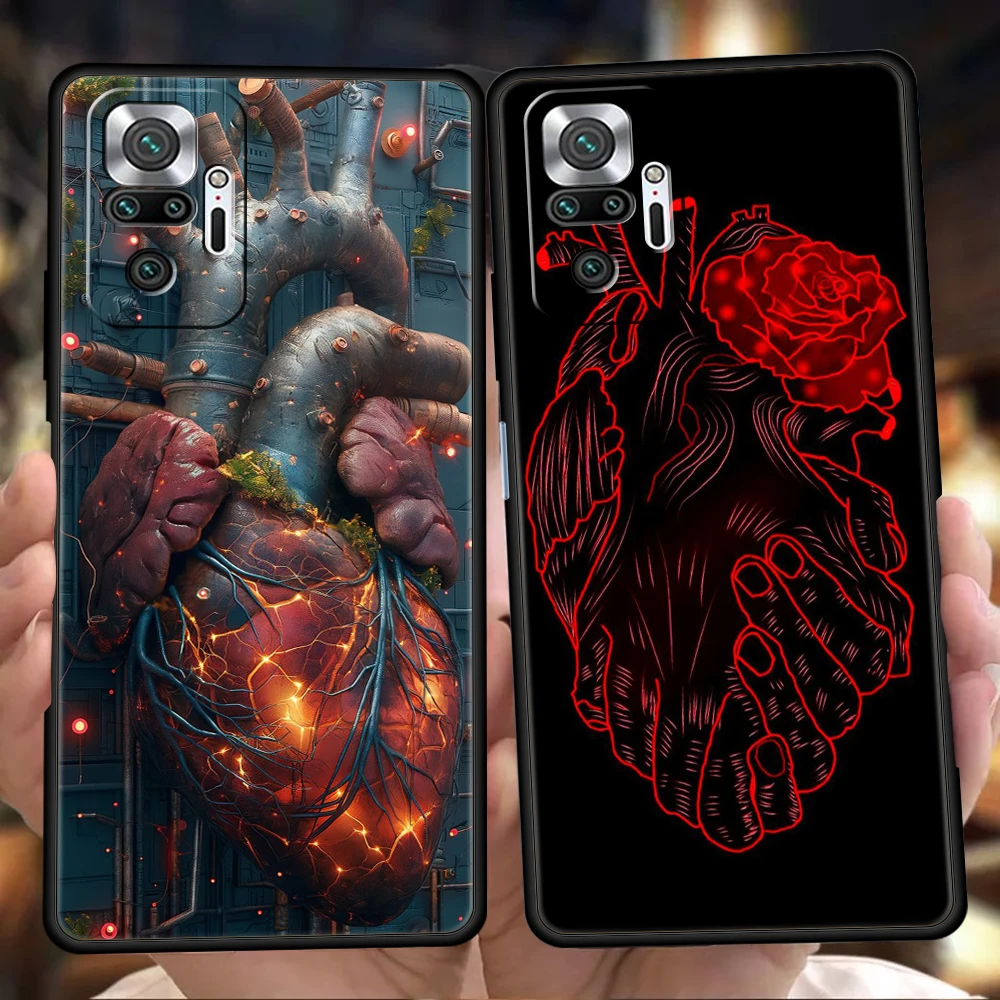 Mechanical Heart Phone Case Cover for Redmi 13C 10C Note 13 12 10 11 Pro 7 8T K40 K50 Gaming Pro Plus Silicone Soft Shell Capas