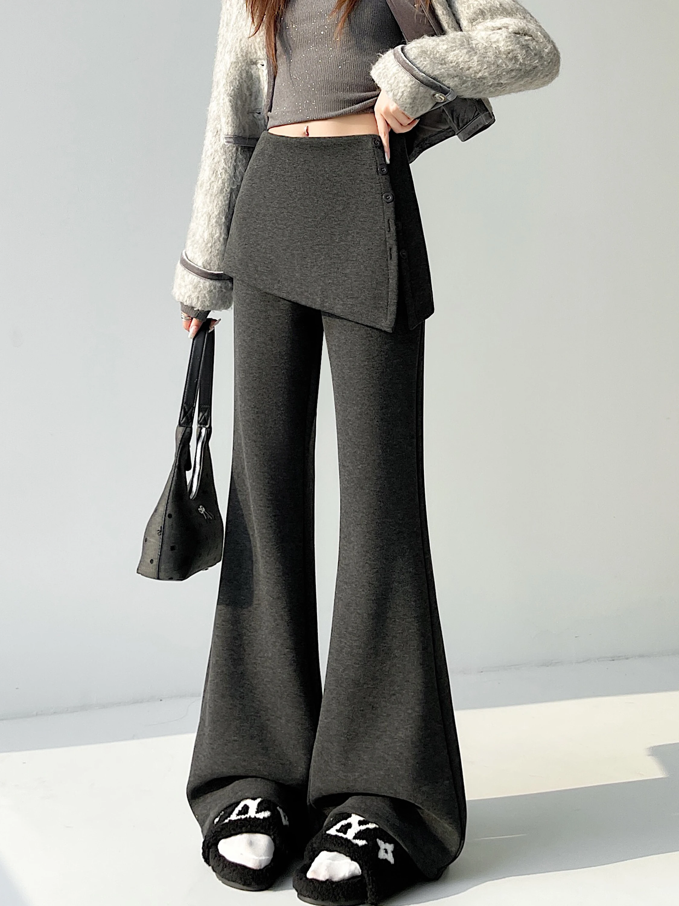 Calças de Cintura Alta e Pernas Largas para Mulheres, Estilo Casual, Comprimento até o Chão, Moda Coreana para o Dia a Dia