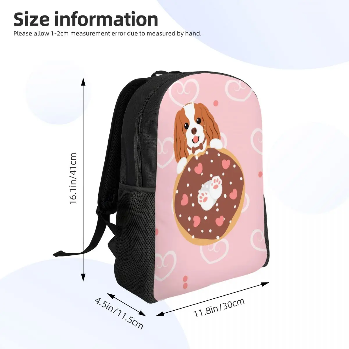 Love Cavalier King Charles Spaniel Donut Backpack for Girls Boys Dog College School Travel Bags Bookbag Fits 15 Inch Laptop