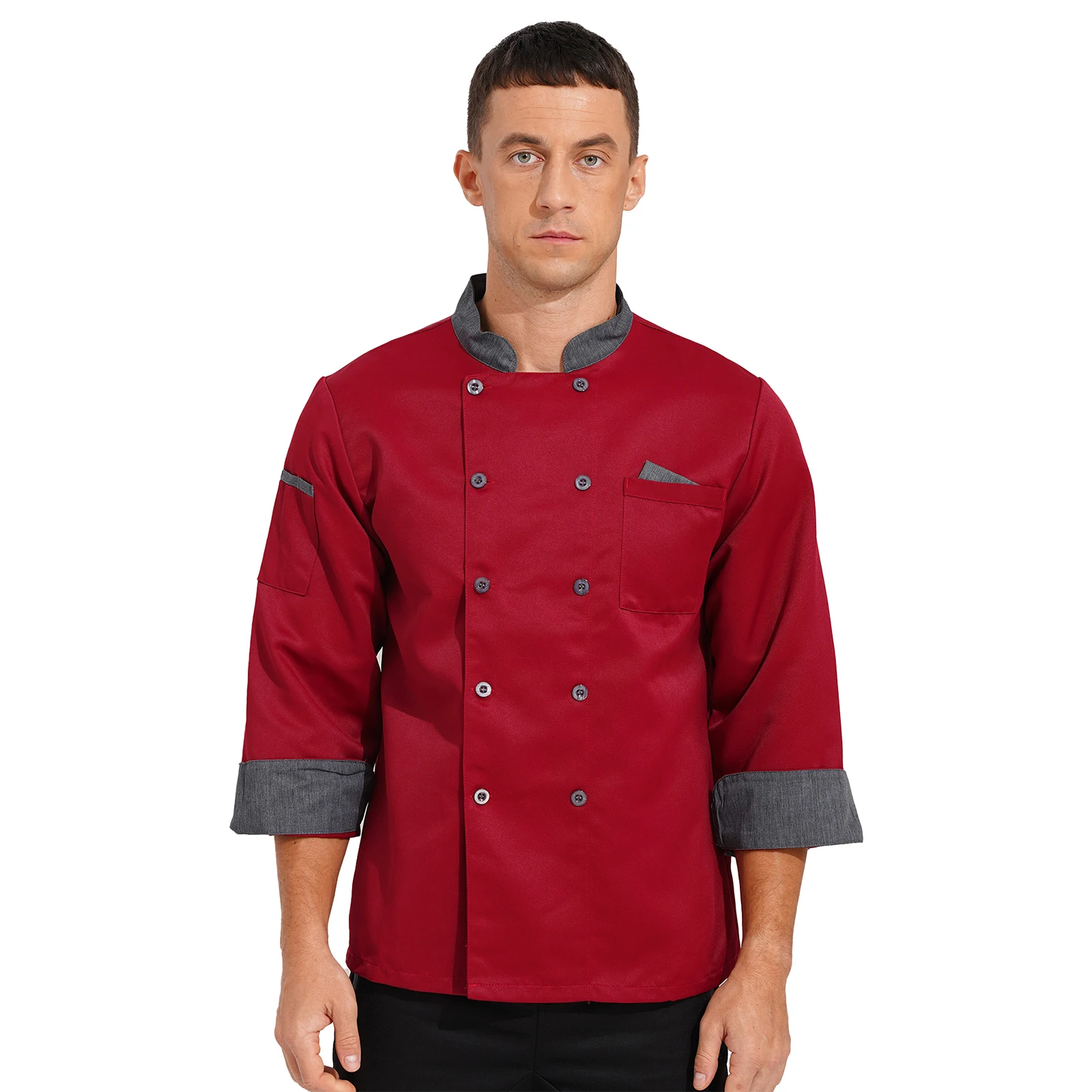 Giacca da cuoco doppiopetto Unisex cappotto da uomo colletto alla coreana da donna uniforme da cucina top Costume da cameriere ristorante cucina dell'hotel