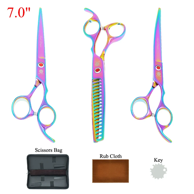 7 inch Purple Dragon Professional Dog Cat Grooming Kit Pet Curved Cutting Scissors 3 Pieces Animals Hair Styling Shears B0018B