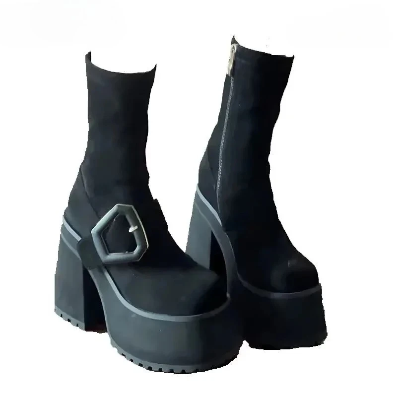 

Women's Shoes Fashion Metal Ankle Boots New Spring Ultra-high Heels for Women Punk Buckle Knight Boots Designer Platform Boots