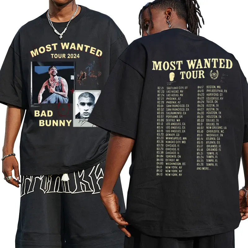 

Bad Bunny Most Wanted Tour 2024 2Sided T Shirt Men Women Rapper Hip Hop Bad Bunny Benito Album T-shirt Short Sleeve Male Tops