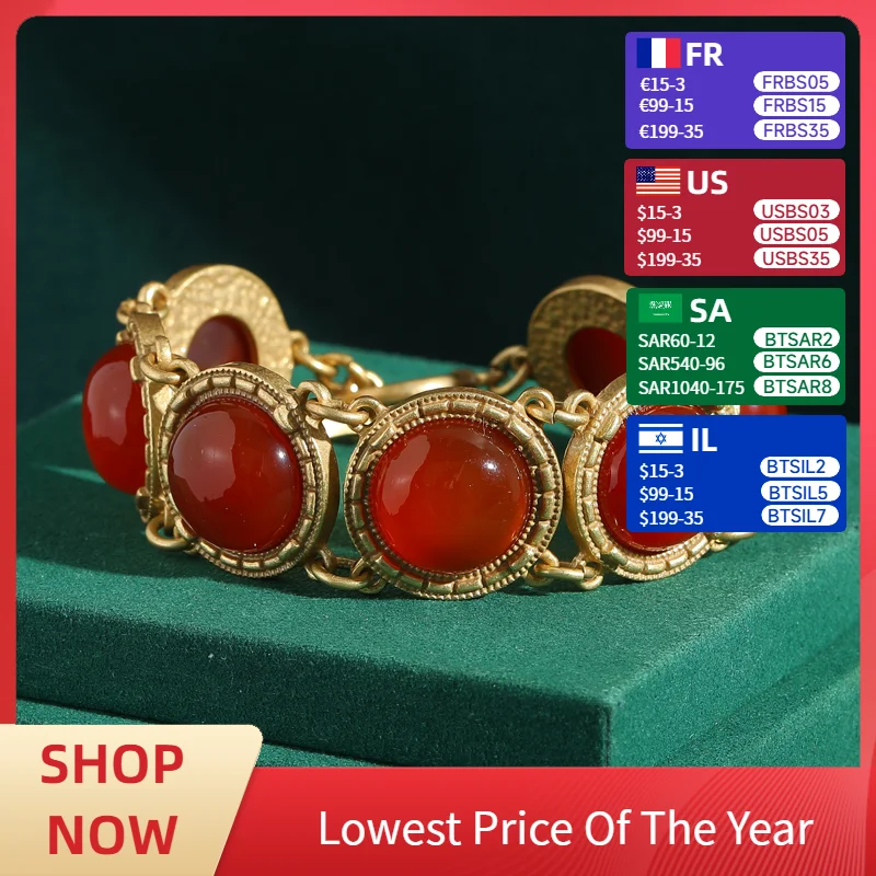 

Vintage Red Natural Stone Bracelets Woman Luxury Brand Gold Color Chain Charm Antique Wedding Accessories Jewelry 2025 Trends