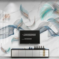 Abstract Modern Custom Mural Photo Feather Line Marble Bedroom Wallpaper Designs Smooth Durable Waterproof Canvas Papel 3D