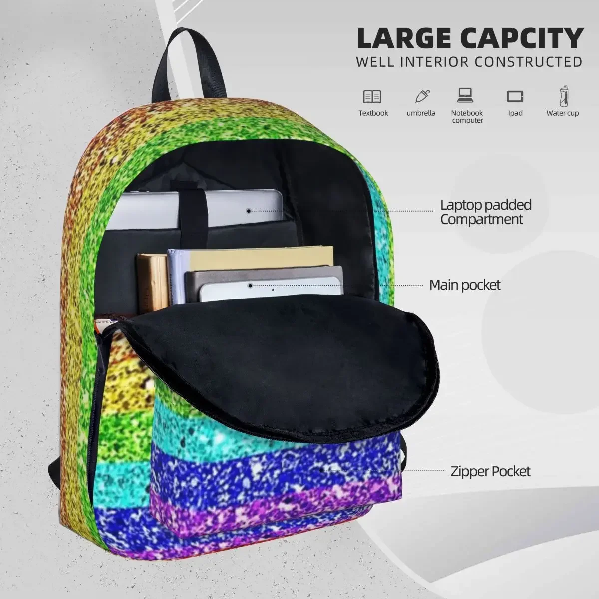 Rainbow Glitter Woman Backpacks Boys Girls Bookbag Casual Children School Bags Portability Laptop Rucksack Shoulder Bag