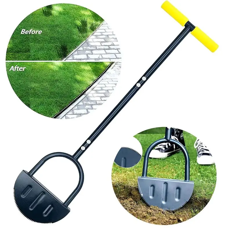AS63-Saw-Tooth Edger Lawn Tool, Half Moon Lawn Edger With , Sidewalk Grass Long Handled Step Edger, 38Inch Black Yellow Du