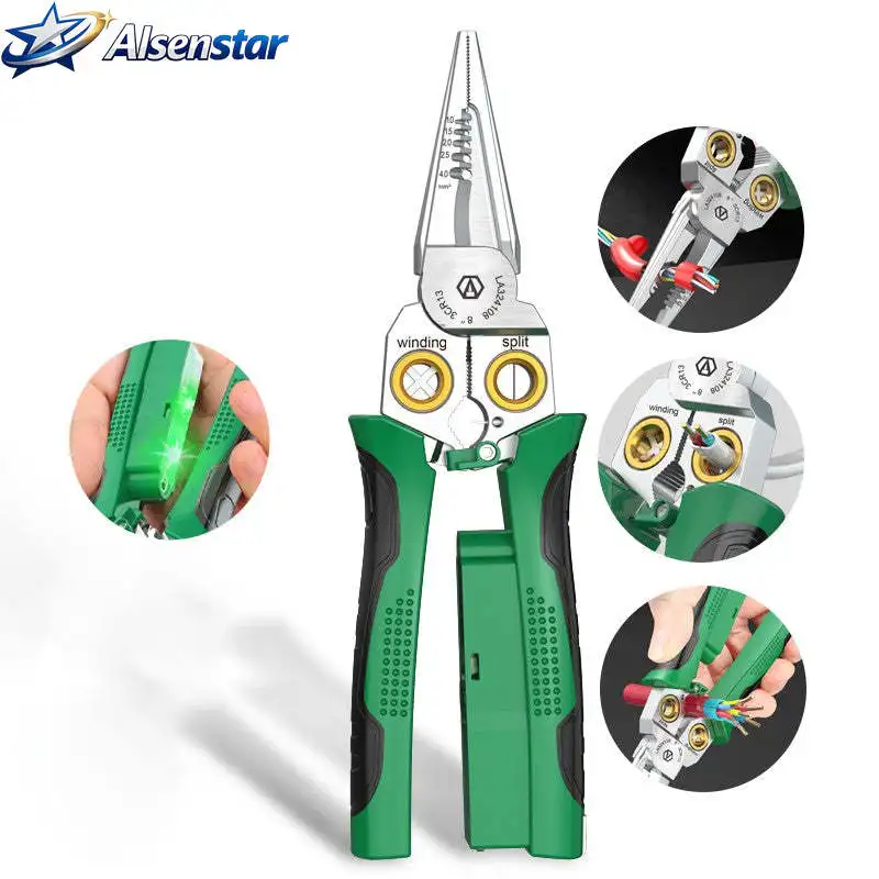 8-in-1 multifunctionalwirestripping electromechanicalmeasuring needle nose pliers,stainless steel electrician pliers,manual tool