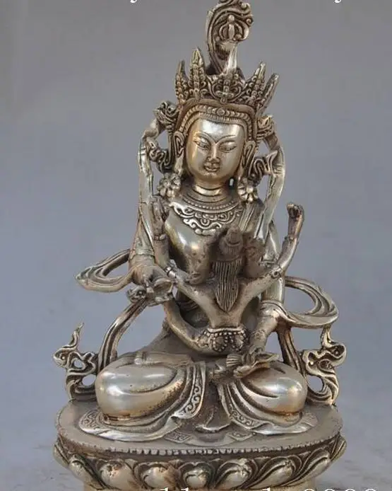 7inchchinese buddhism tibet silver Vajra tara KwanYin GuanYin Goddess buddha statue