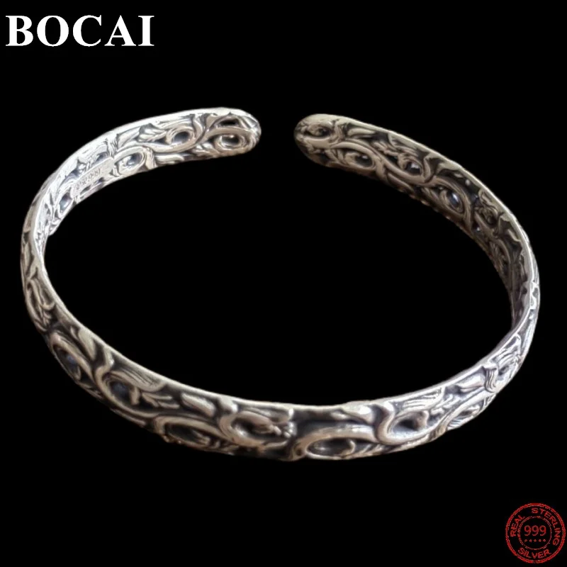 

BOCAI S999 Sterling Silver Bracelet 2022 Fashion Eternal Vine Pattern Solid Bangle Argentum Hand Jewelry for Women Men