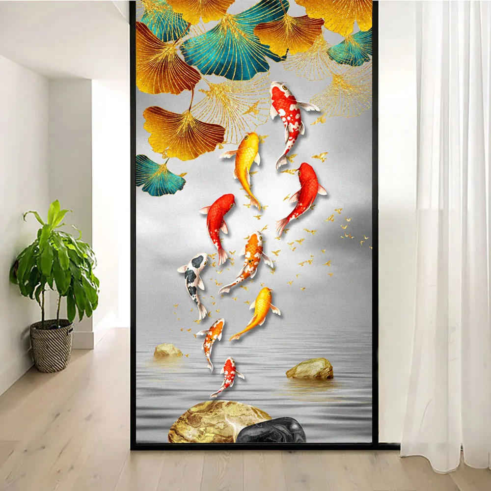 Static Cling Window Film Privacy Heat Control Anti UV Blocking Window Stickers Fish Decorative Frosted Window Film