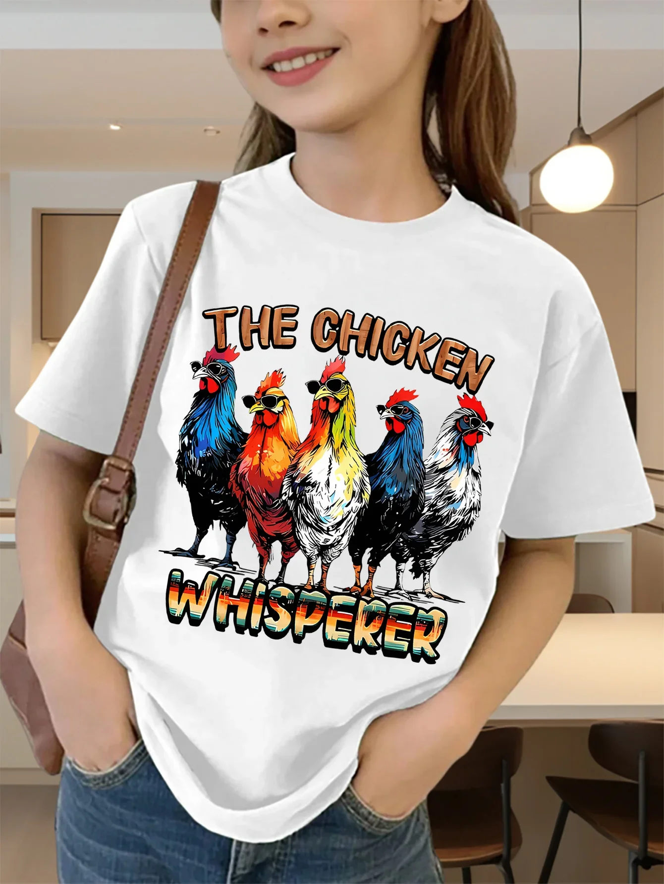 Cute The Chicken Whisperer Rooster Graphic Kids Tee Boys Girls Family Matching Cotton Crew Neck Short Sleeve Soft Summer Tee