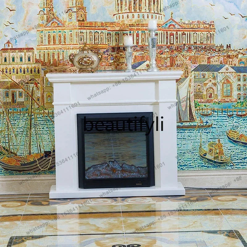 LXSolid wood fireplace cabinet ivory white mantel electronic decorative fireplaceSSS