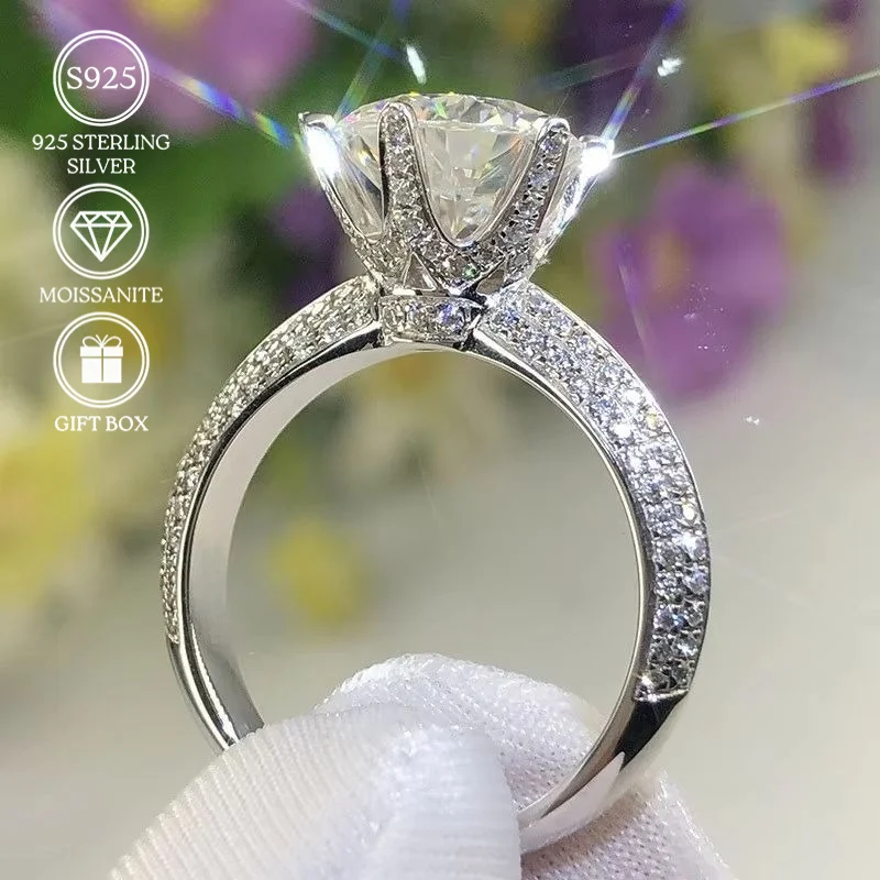 

1pc 2 Carat 925 Silver Six Prongs Moissanite Ring, It Is Extremely Suitable for Celebrating Important Anniversaries.