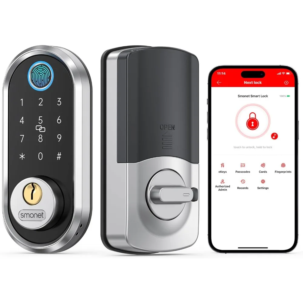 Smart Door Lock, Fingerprint Deadbolt with Keypad, Keyless Entry Front Door Lock for Home and Apartment, App Control Compatible