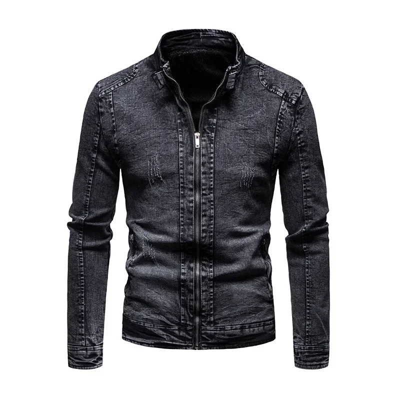 

Jean Jacket Men's Autumn and Winter 2023 New Fashion Cool Retro Fashion Slim Stand Collar Motorcyclejacket
