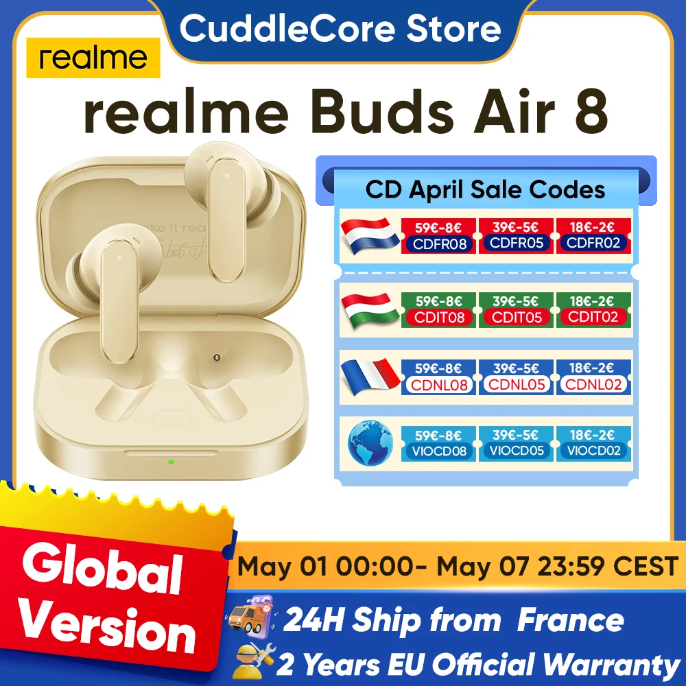 realme Buds Air 8 Bluetooth Earphone For realme 16 Pro Plus realme GT 8 Pro AI Assistant Headphone 55dB 58 Hours Battery Life
