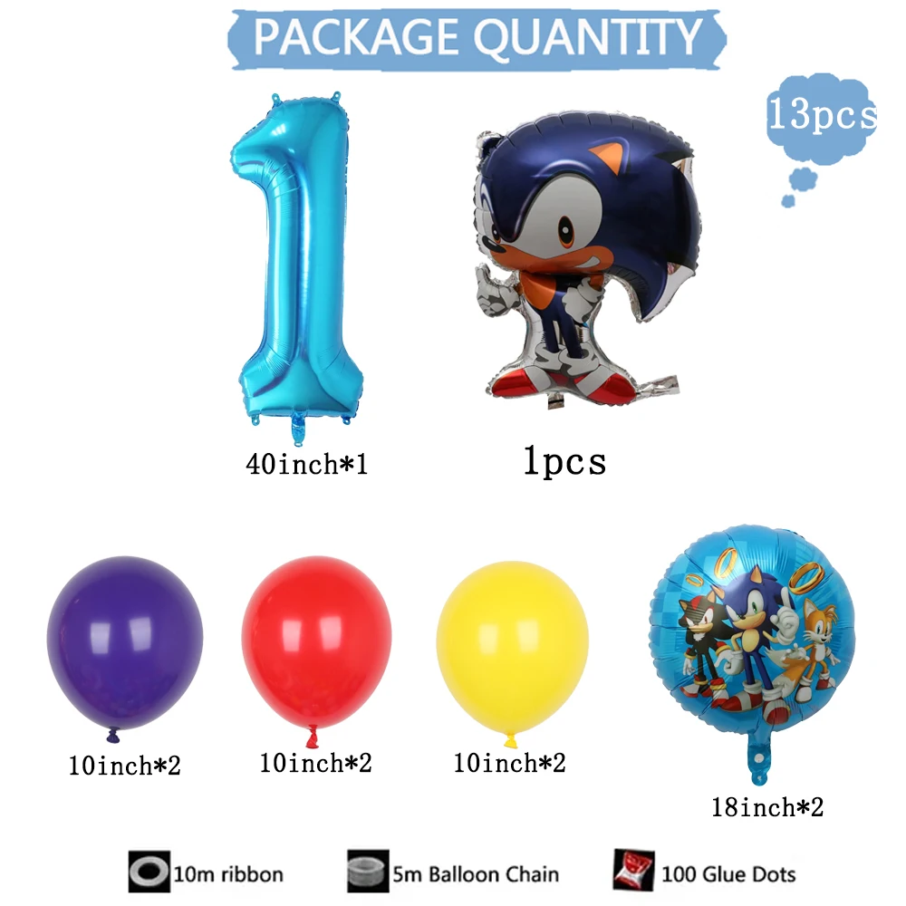 13pcs Blue Hedgehog Balloons Cartoon Soniks Balls Baby Shower Kids Favors Birthday Party Decorations Kids Baby Shower Supplies