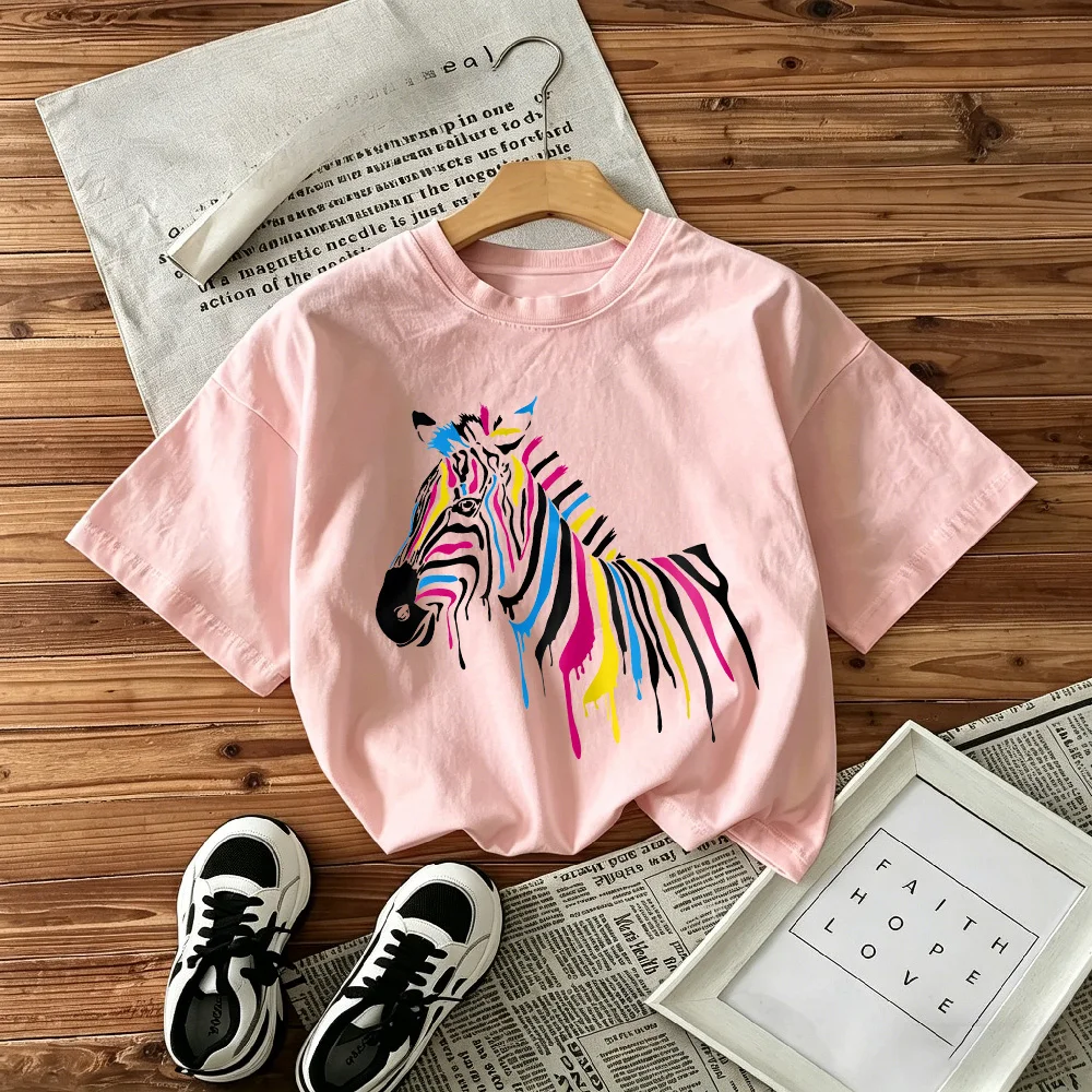 Popular Children's T-shirt Loose Comfortable Soft Skin Friendly Simple Fashionable Versatile Zebra Print Short Sleeved Shirt