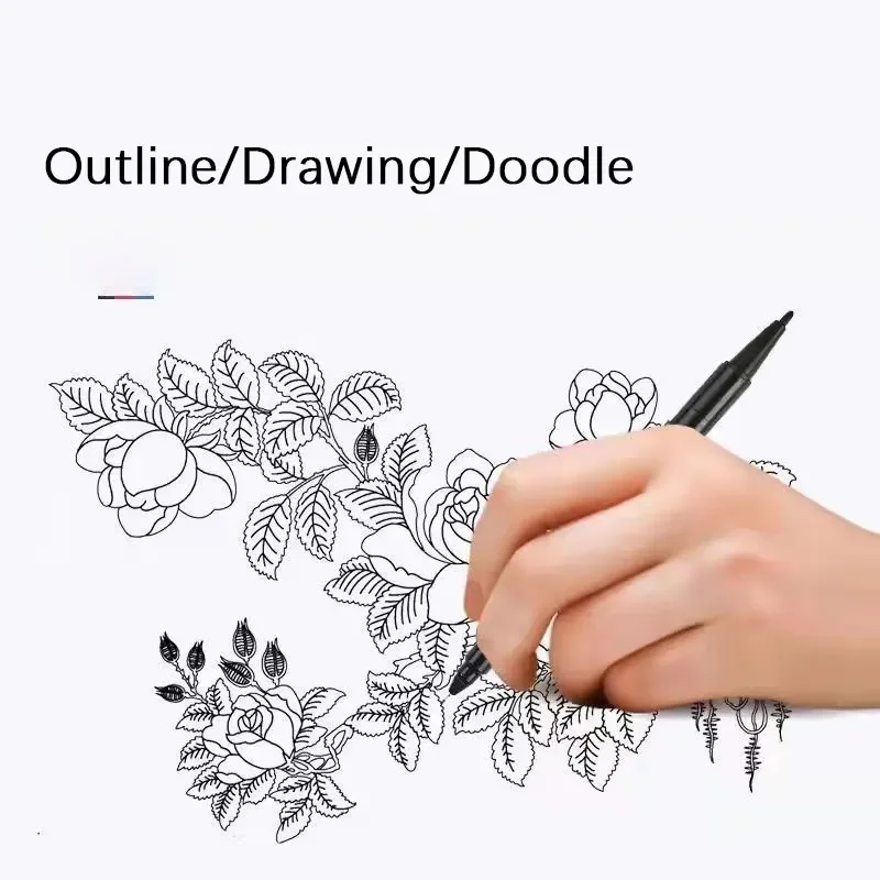 5 قطعة أقلام ذات رؤوس كبيرة علامات حمراء ودقيقة علامات مزدوجة الأطراف أقلام رسم تعتمد على الزيت باللونين الأسود والأحمر علامات فنية سميكة