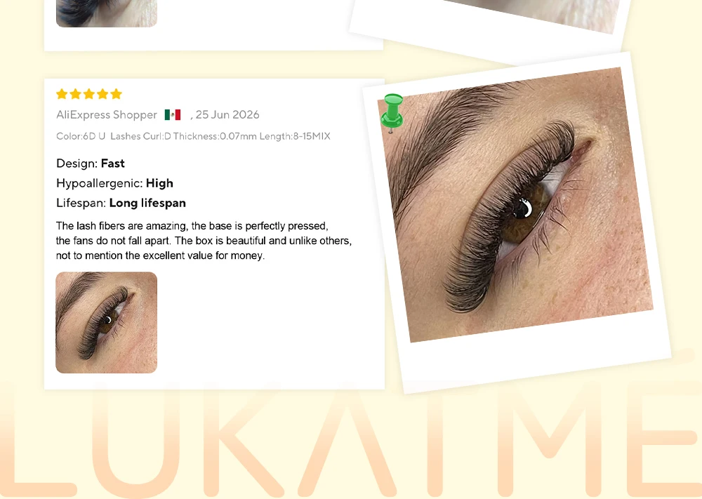 LUKATME U-Form 6D Kleeblatt Wimpernverlängerungen, vorgefertigte Fächer, schwarze C/D-Curl, weiche, flauschige, dimensionale Wimpern 8-15mm für den Salon – Detail 16