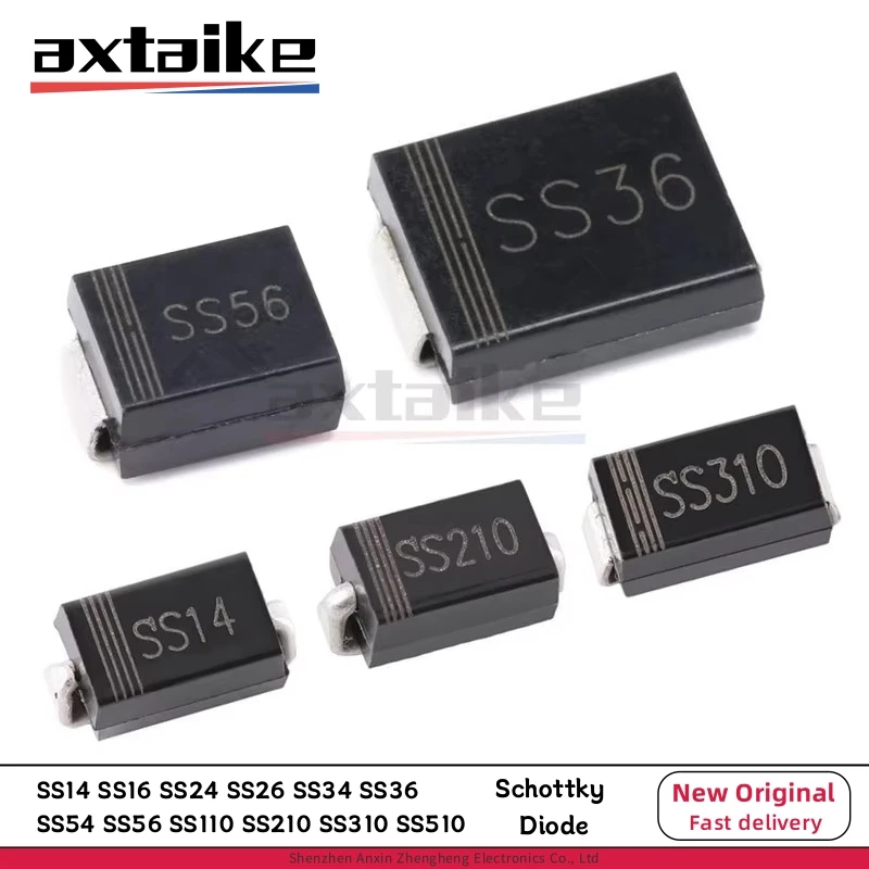50PCS SS14 SS16 SS24 SS26 SS34 SS36 SS54 SS56 SS110 SS210 SS310 SS510 SMA SMB SMC DO214AC 1/2/3/5A 40/60/100V SMD Schottky Diode