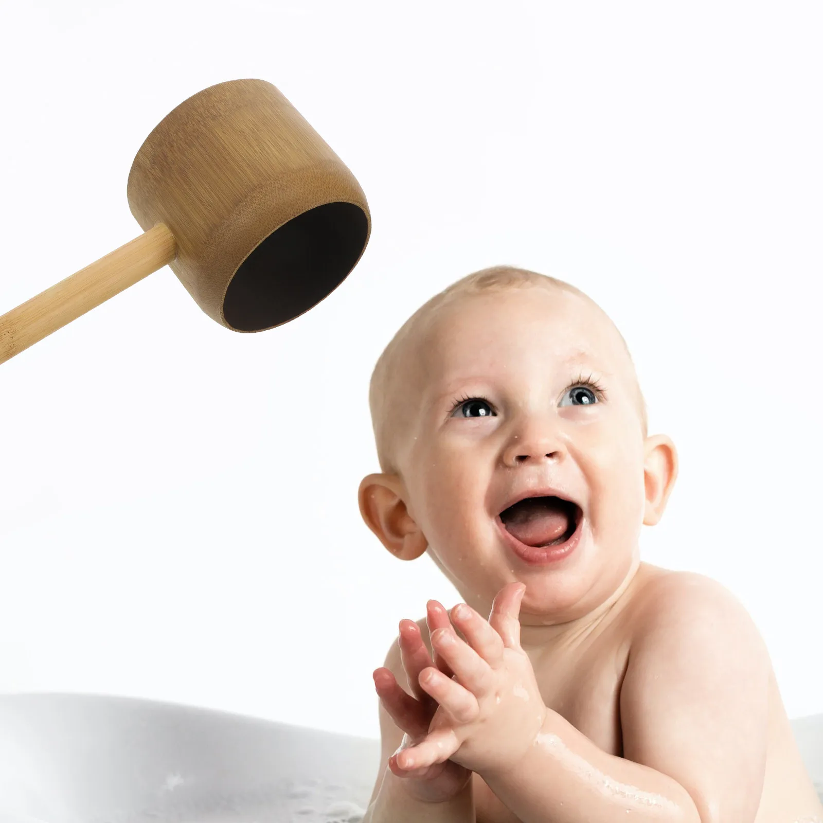 Short Handle Bamboo Water Ladle Bath Scoop Shower Bucket Rinse Cup Bathroom Water Pourer Hair Washing Cup Dippers