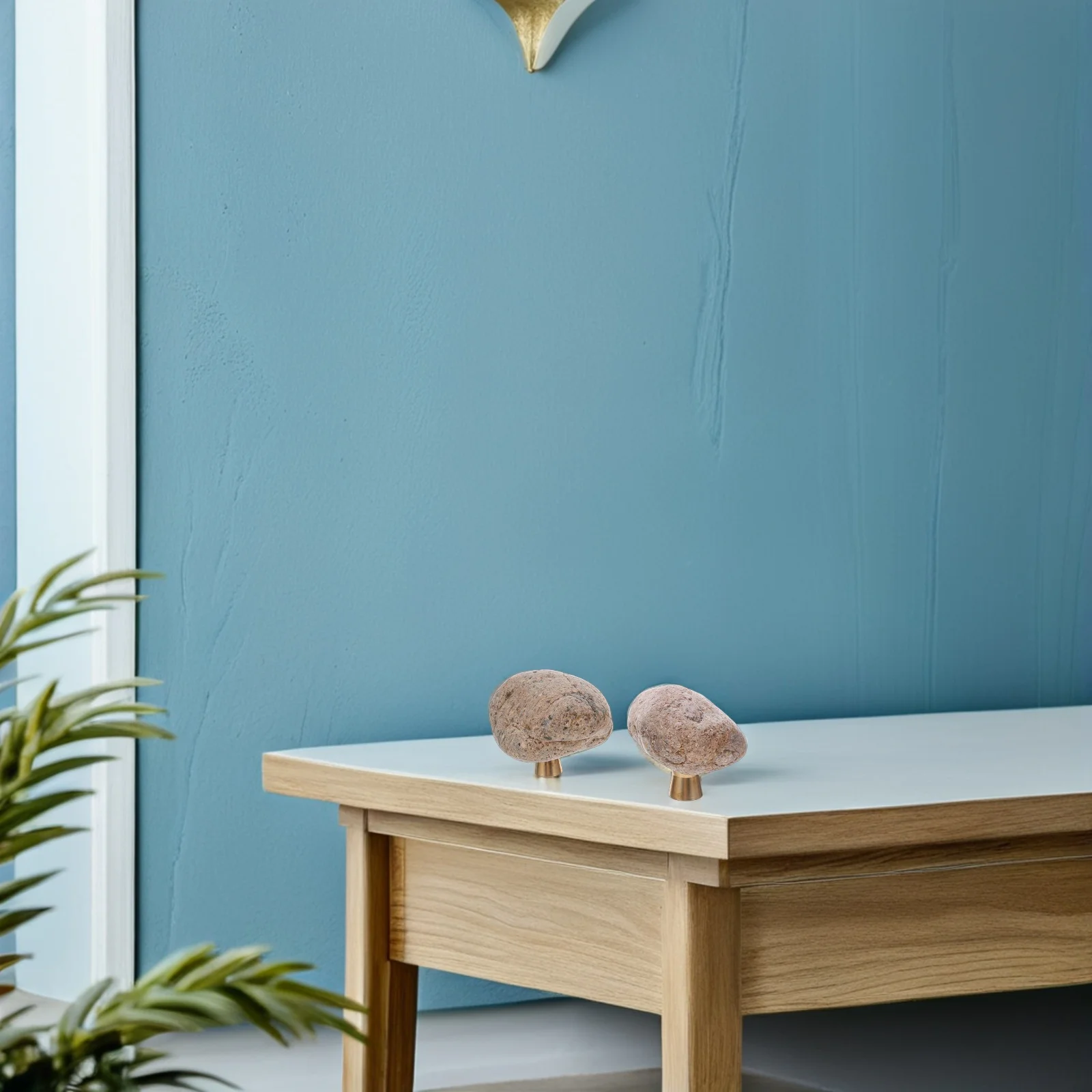 

2Pcs Stone Cabinet Knobs Rock Shaped Decorative Drawer Pulls Brass Single Hole Handles Vintage Kitchen Dresser Wardrobe