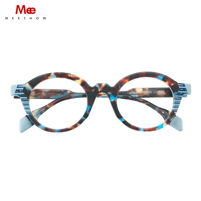 MEESHOW 145mm Men's Retro Glasses Frames Fashion Men Acetate Frame New Round Handmade Stitching Color Customized Women Frame