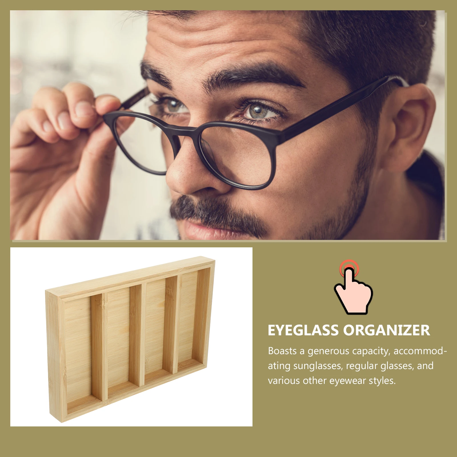

Bamboo 4 Compartments Glasses Storage Display Tray Sunglass Holder ganizer for Multiple Eyewear Home Retail Use