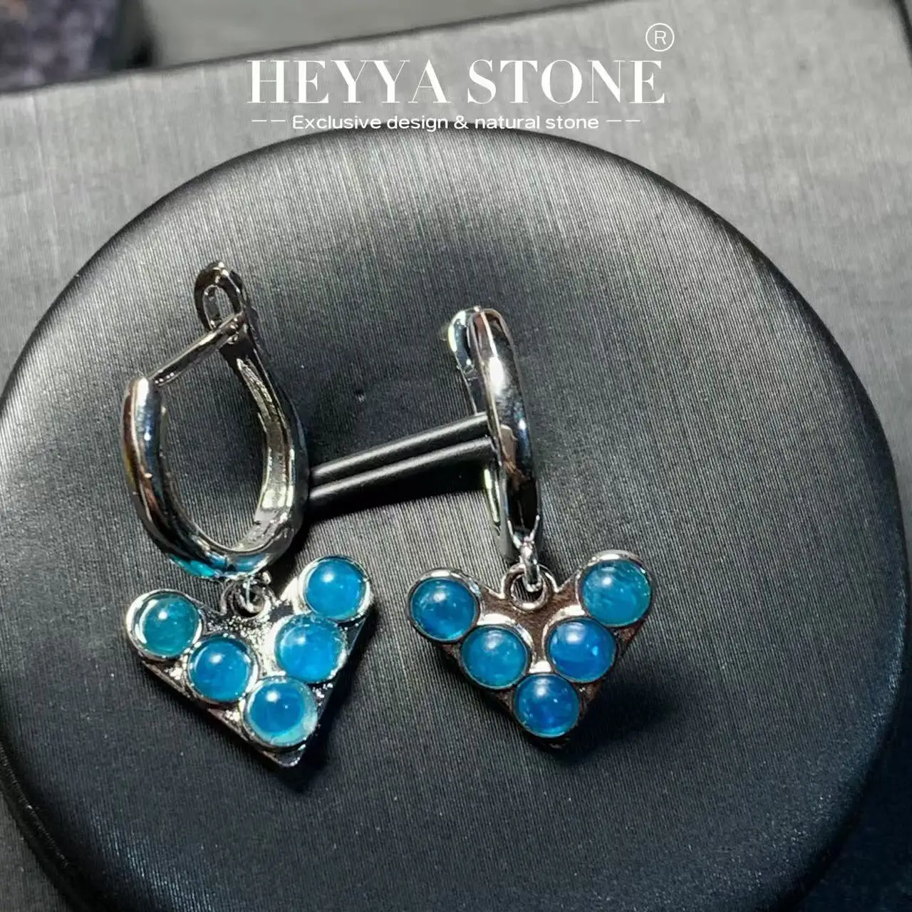 HEYYA STONE Vintage Natural Blue Apatite Hoop Earrings Simple Classic Round Circle Gemstone Jewelry Handmade 14K GOLD exclusive