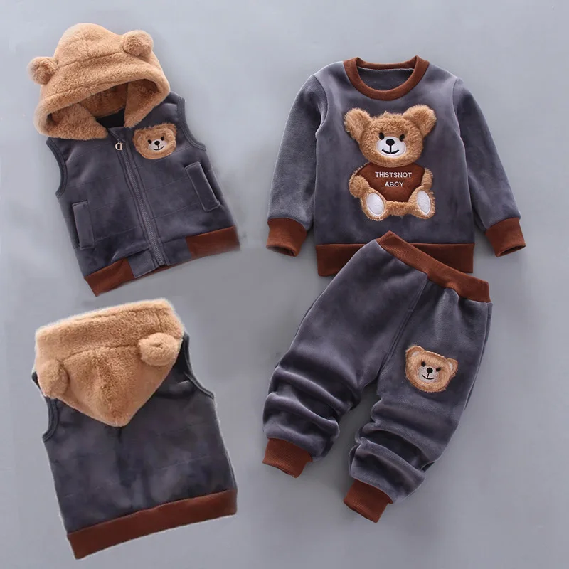 

Fashion Sets For Children Spring Boy Girl Cartoon Suit Kids Autumn Bear Vests Sweatshirt+Pants 3Pcs Toddler Casual Plush Clothes