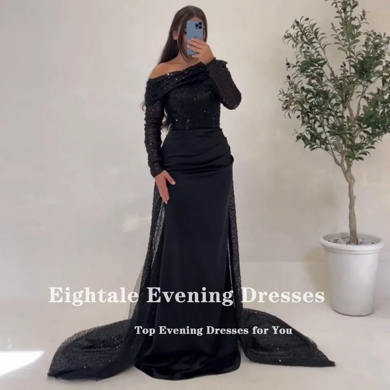 Eightale Arabic Evening Dress Shiny Sequin Long Sleeves Mermaid Prom Gown Wedding Party Dress Customized Abendkleider Hochzeit