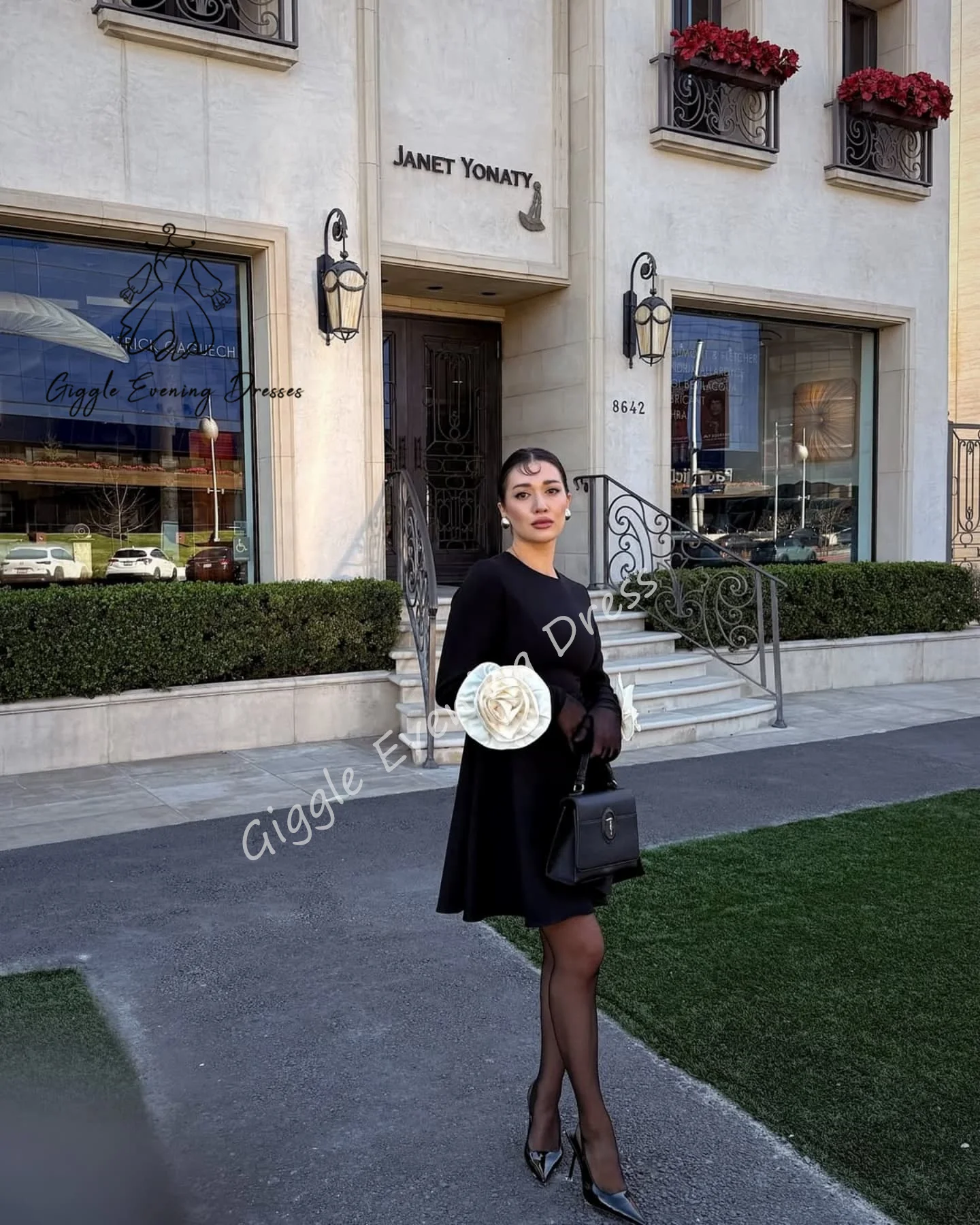 Giggle Design Sense 2025 O-neck Ball Gown Flower Long Sleeves Evening Party Dress Customized Simple Concert Dresses