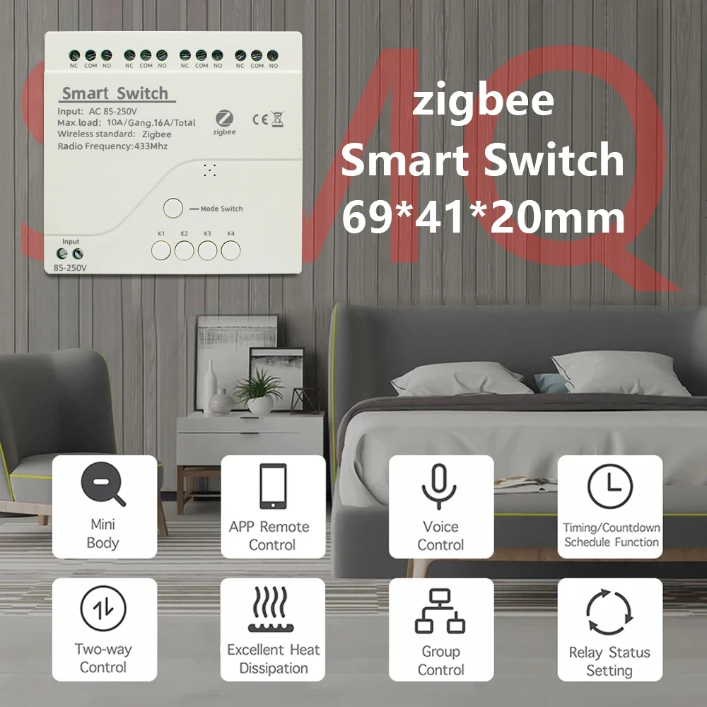 Zigbee 3.0 Gateway 4CH RF saklar pintar, sakelar cahaya kendali jarak jauh WIFI 12V 24V 110V 220V 10A penguncian otomatis